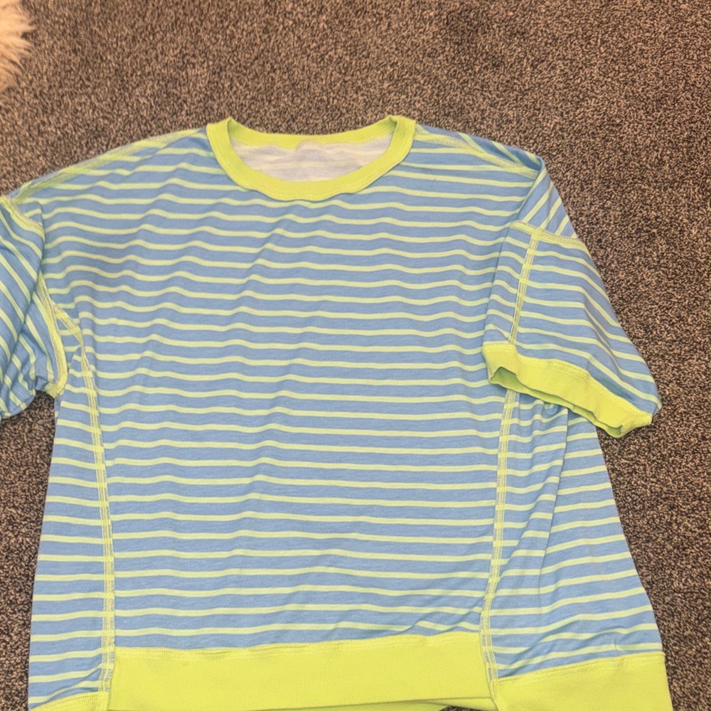 Striped Blue & Lime Short Sleeve Sweater